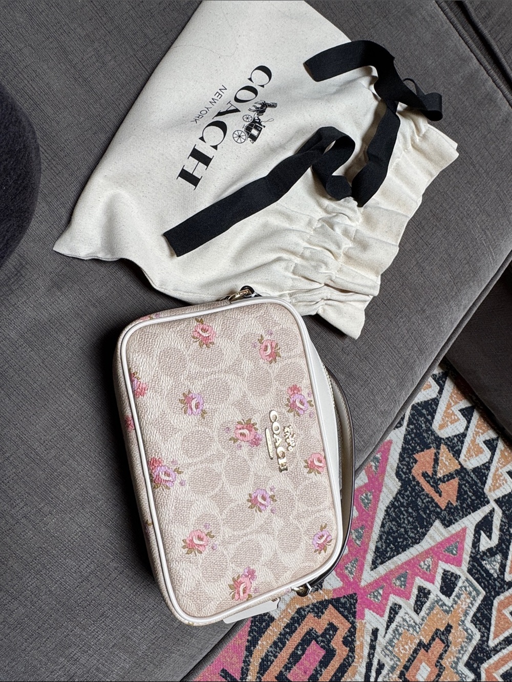 NEW Coach Cream Signature Floral Crossbody Camera Bag with Pink Roses